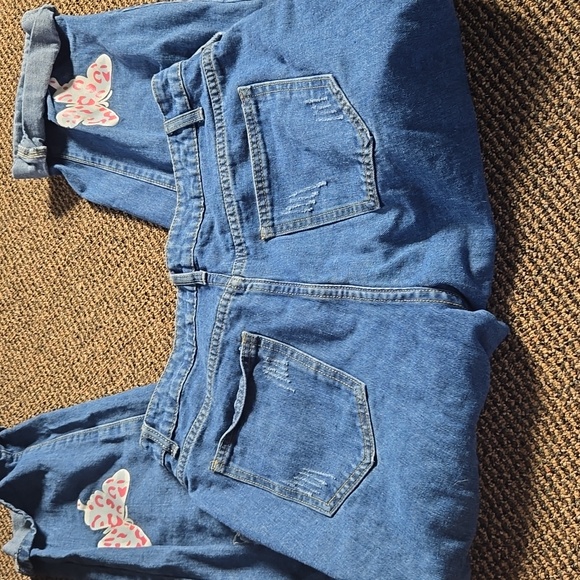 6 For 40 SHEIN Blue Straight Leg Jeans with Butterfly Patches 33-35 in waist - Picture 5 of 5